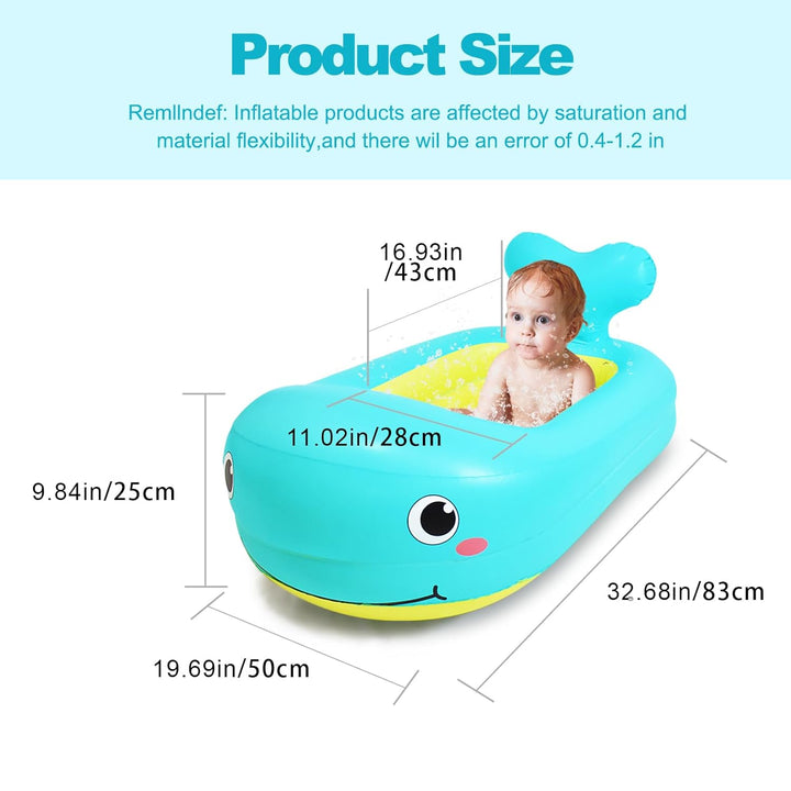 Aufblasbare Baby-Badewanne im Wal mit Rückenstütze und Tier-Design, geräumige, tragbare faltbare Bad