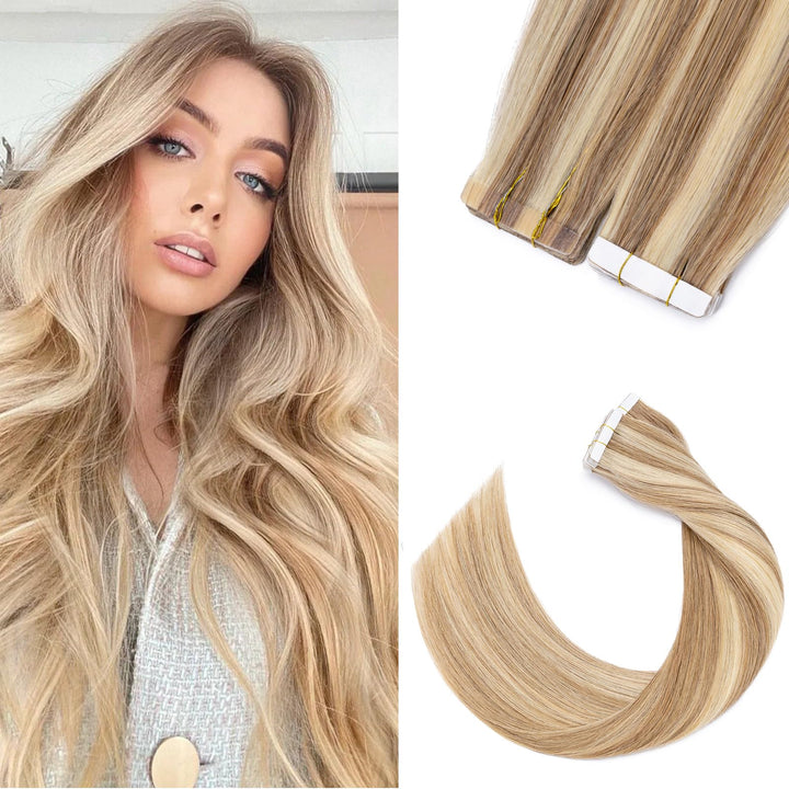 Silk-co Tape Extensions Echthaar 30g, leicht Version Tape in Extensions Echthaar 20pcs, Remy Invisib
