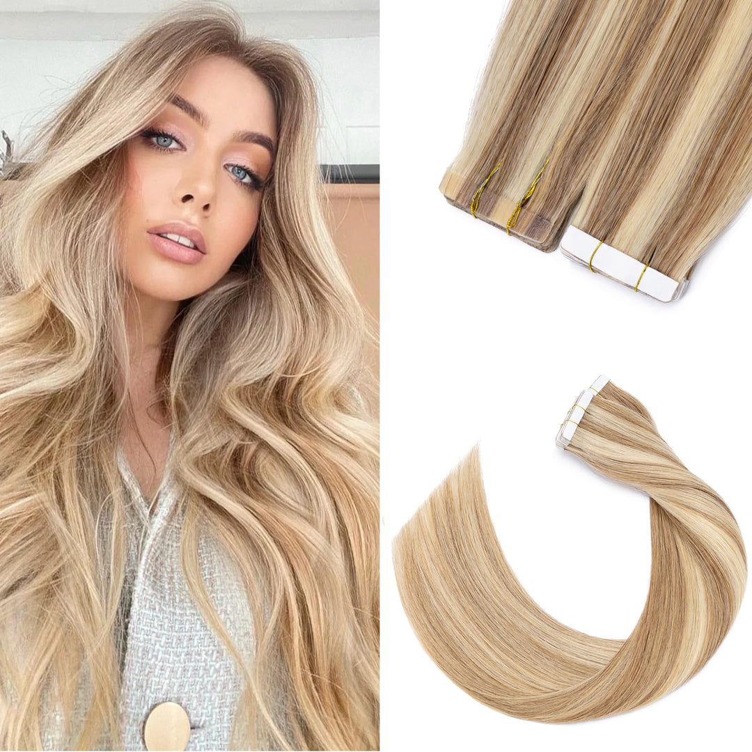 Silk-co Tape Extensions Echthaar 30g, leicht Version Tape in Extensions Echthaar 20pcs, Remy Invisib