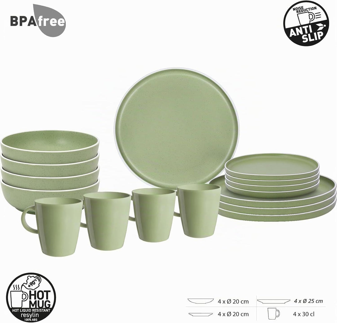 BRUNNER Melamin Geschirr Set Lunch Box Dolomit Stone Touch Camping Teller 16tlg Grün, Grün