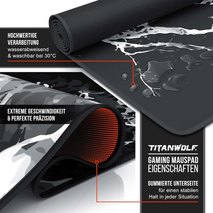 TITANWOLF - XXL Speed Gaming Mauspad 900 x 400mm - XXL Mousepad - Tischunterlage Large Size - verbes