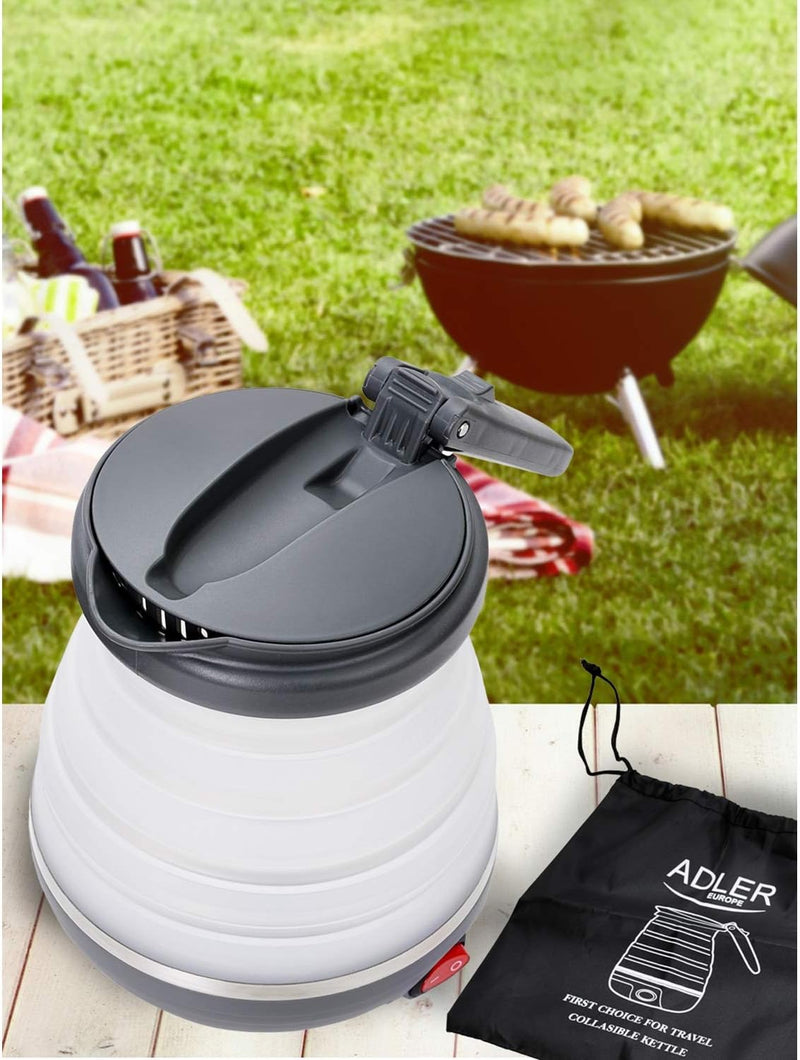 Adler AD1279 Elektrischer Wasserkocher, faltbar, 0,6 Liter, 750 W, BPA-frei, Silikon, Weiss und Dunk