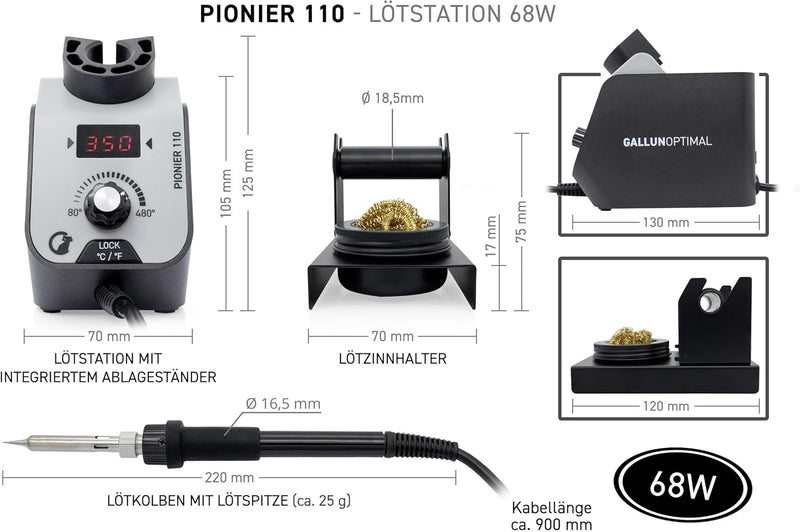 GALLUNOPTIMAL Lötstation Pionier 110 – 68 Watt – temperaturgeregelt - mit Temperatur-Display und Tem