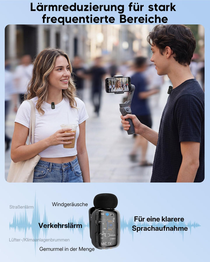 ZealSound Mini Kabellos Mikrofon für iPhone Handy Android iPad, mit USB-C/Lightning-Stecker,Stummsch