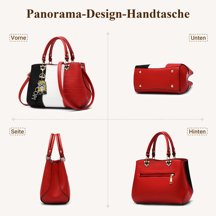 DIRRONA Damen Handtasche – PU Leder Handtasche mit Farbblock-Design und elegantem Anhänger, stilvoll