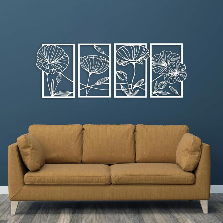 ESTART Dekor 4 Stück Metall Lotusblume Wanddekoration, Abstrakte Blumen Ästhetische Kunst, Minimalis