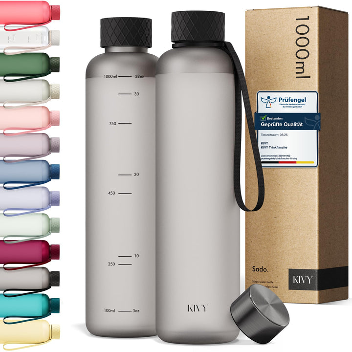 KIVY Trinkflasche 1l - Kohlensäure geeignet, Auslaufsicher, Bruchsicher, Federleicht - Trinkflasche