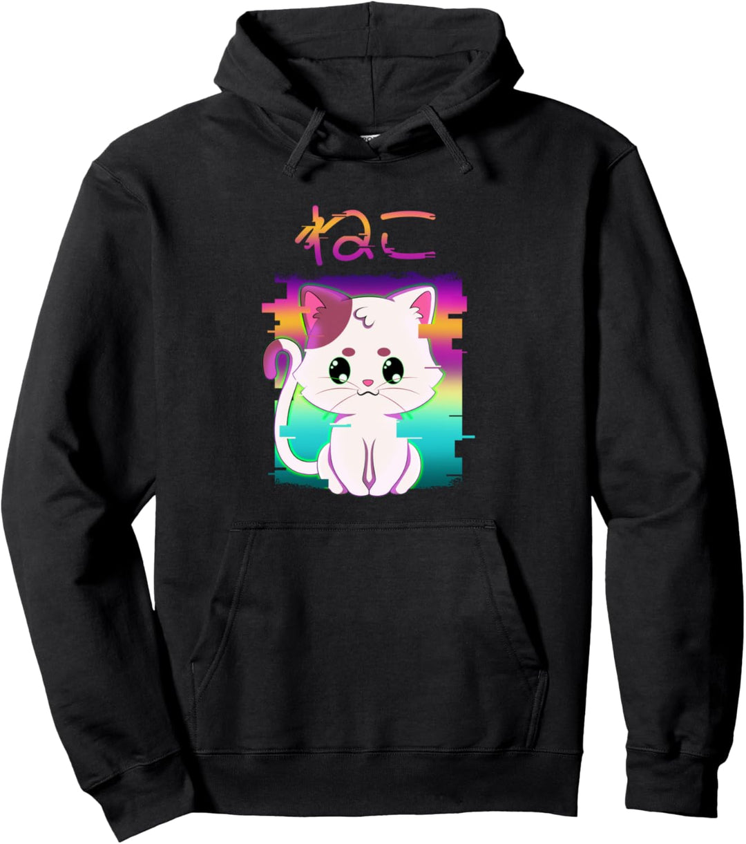 Vaporwave Glitch Ästhetische Japan Cat Anime Pullover Hoodie
