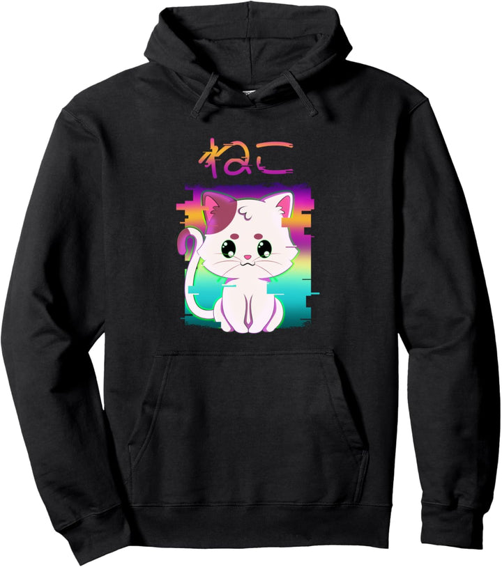 Vaporwave Glitch Ästhetische Japan Cat Anime Pullover Hoodie