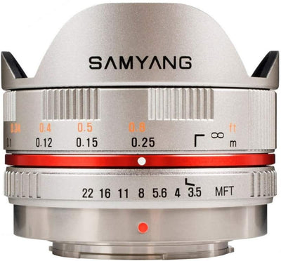 Samyang 7.5mm F3.5 UMC Fish-eye MFT für Micro Four Third, Silber silber Micro Four Thirds, silber Mi