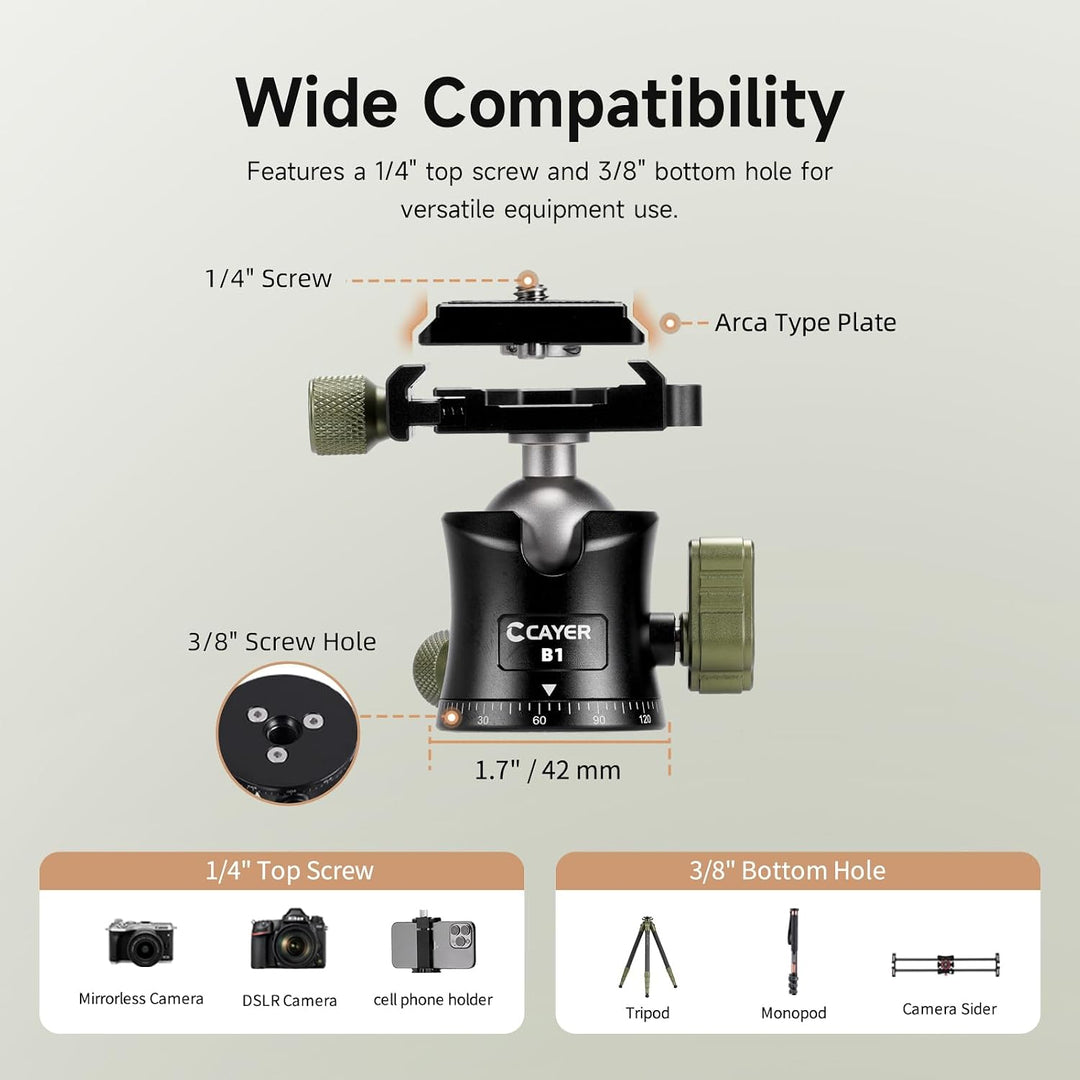 Cayer CH35 Carbon-Stativ mit B1 Mini Fluid Head, Tisch-Kamerastativ mit Mittelsäule für Systemkamera