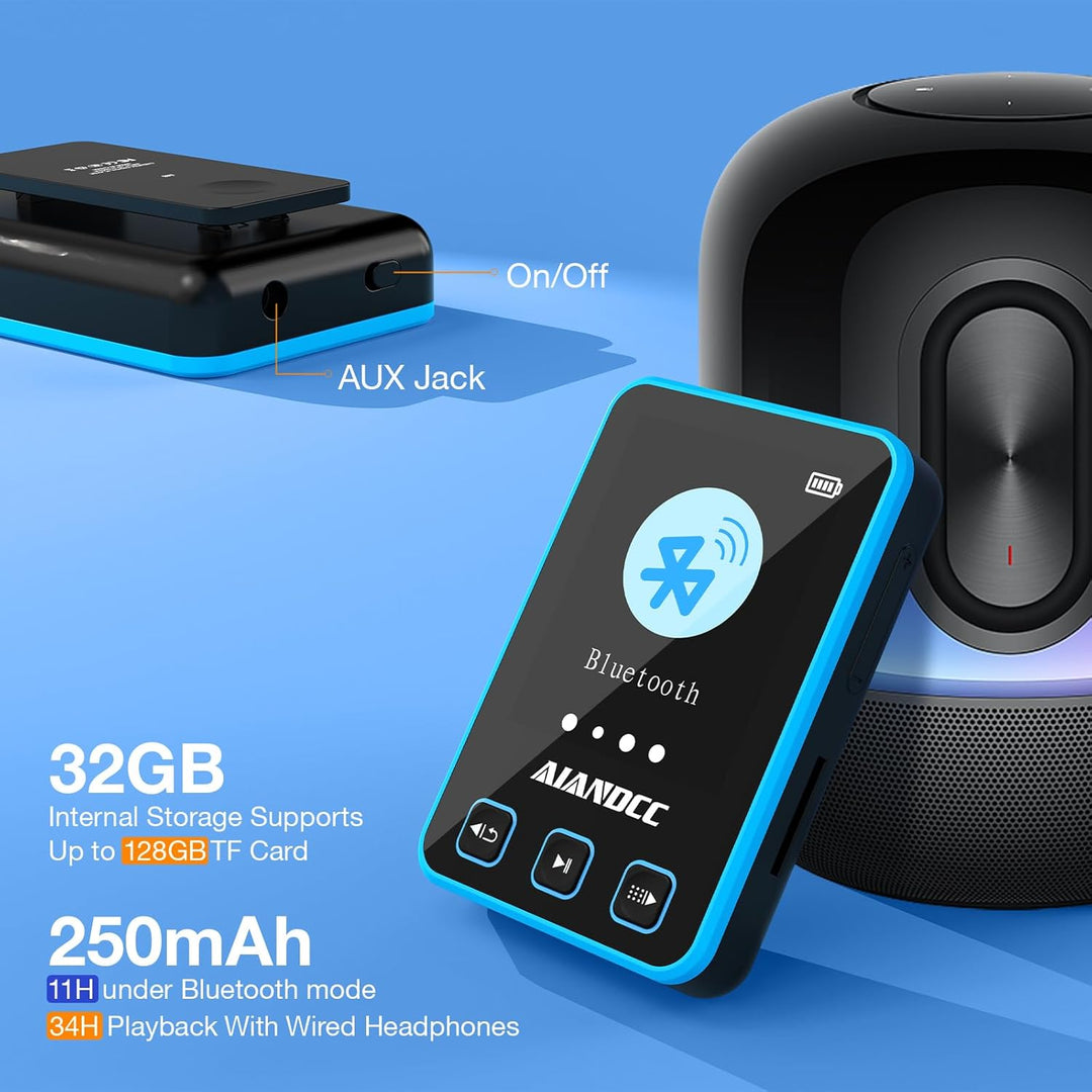 MP3 Player Bluetooth 5.3 mit Sport Clip und Sportarmband, mp3-player mit 1,77 Zoll TFT Farbbildschir