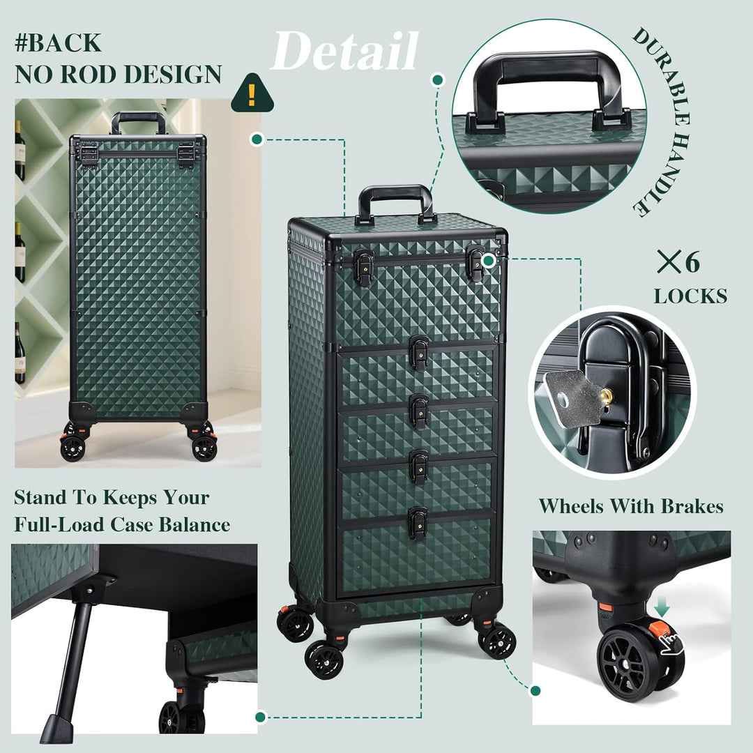 Kosmetik Trolley mit 4 Schubladen Friseurkoffer Gross Kosmetikkoffer Ngaelkoffer Make up Koffer mit