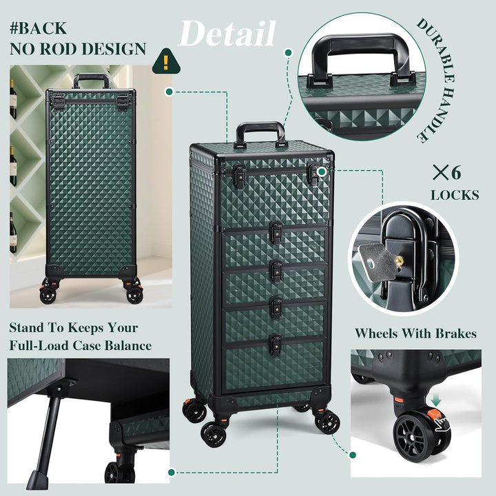 Kosmetik Trolley mit 4 Schubladen Friseurkoffer Gross Kosmetikkoffer Ngaelkoffer Make up Koffer mit