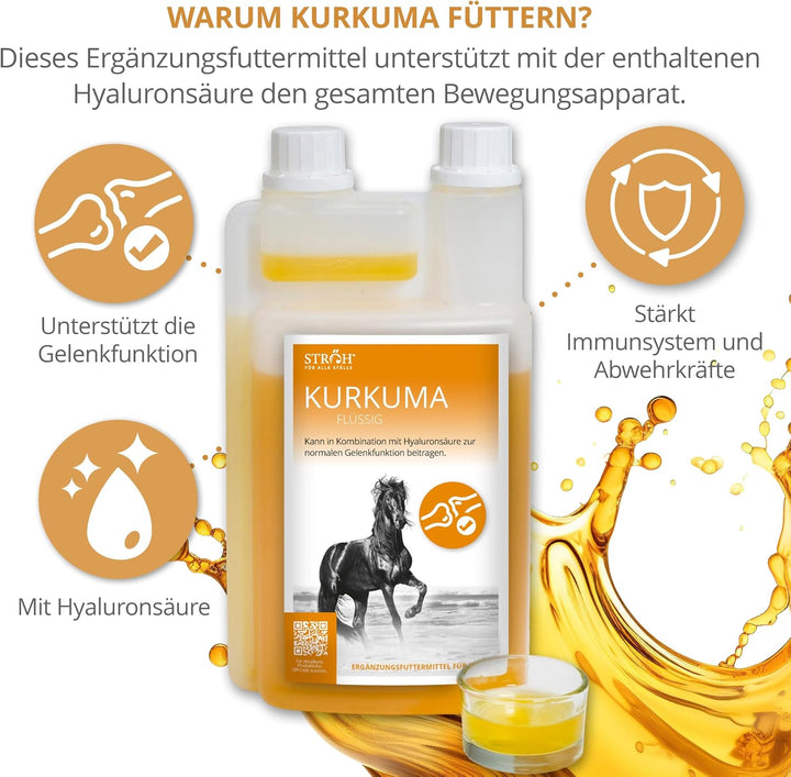 STRÖH Kurkuma für Pferde (1l Dosierflasche) • Für eine gesunde Gelenkfunktion beim Pferd • Stärkt Kn