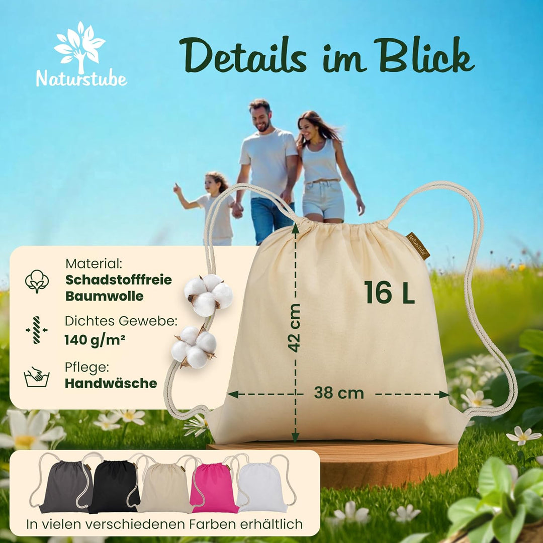 Baumwoll 10er SetNatur Turnbeutel Sportbeutel Zuziehbeutel Gymsack Sack Jute Schule Rucksack, Natur