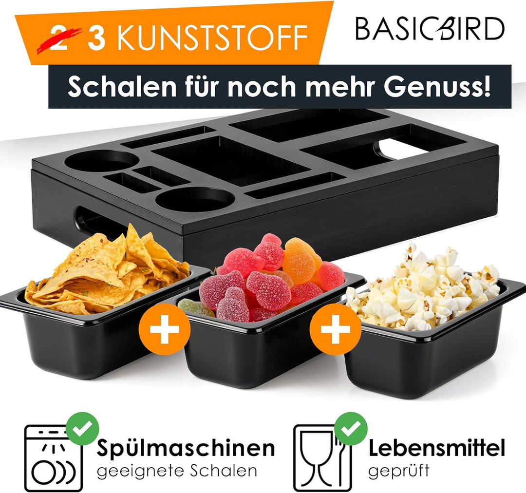Couchbar Snackbox - Organizer Tablett- Snackspender mit 3X Snackschale - Holz Sofatablett für Sofa,