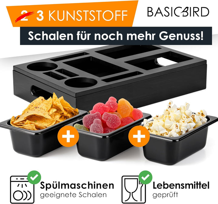 Couchbar Snackbox - Organizer Tablett- Snackspender mit 3X Snackschale - Holz Sofatablett für Sofa,