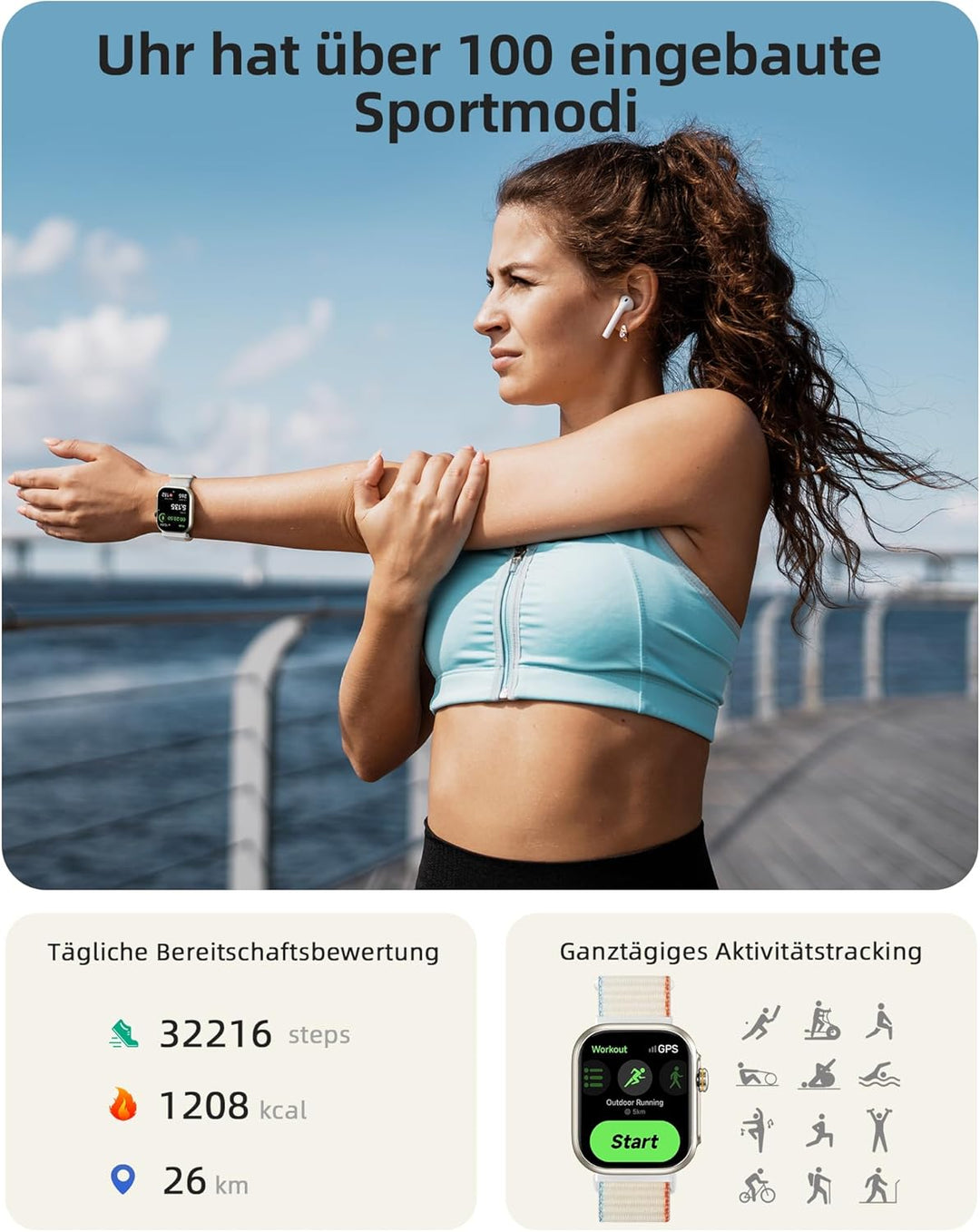 Parsonver Smartwatch Herren Damen mit Telefonfunktion, Fitnessuhr mit GPS, 3 ATM wasserdichte für Sc