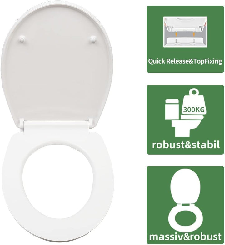 Fanmitrk WC Sitz mit Absenkautomatik, Toilettendeckel Duroplast, Klodeckel mit Schnellverschluss, Kl