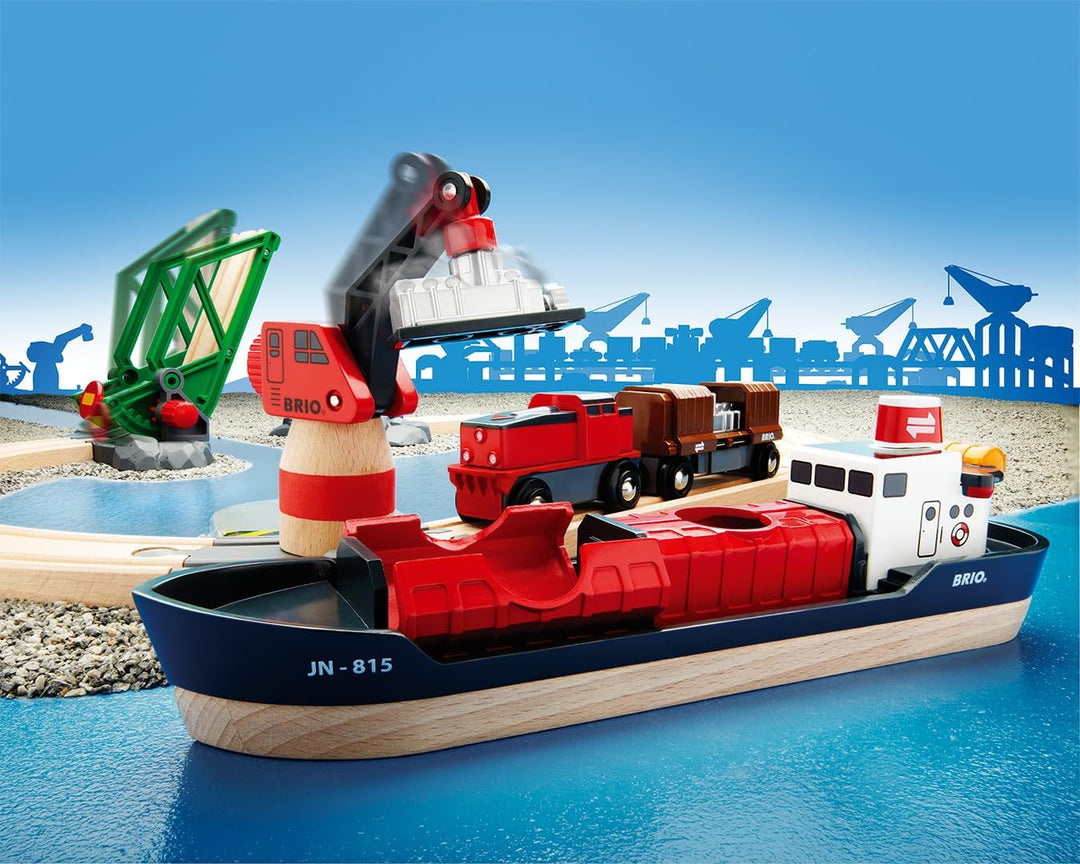 BRIO 33766 - Grosses Premium Set, Kunststoffboxen, Bauernhof Tiere & World 33061 Container Hafen Set