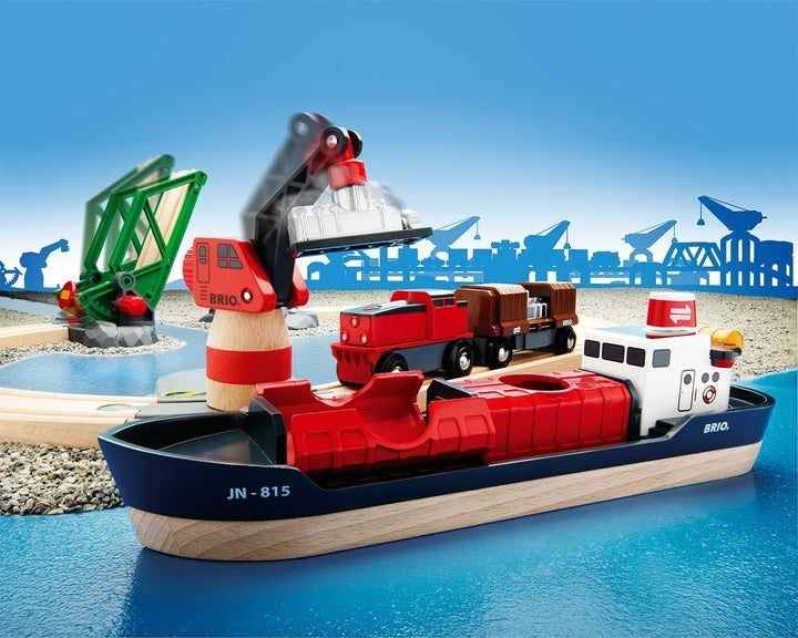 BRIO 33766 - Grosses Premium Set, Kunststoffboxen, Bauernhof Tiere & World 33061 Container Hafen Set
