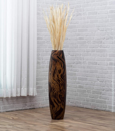 Leewadee Grosse Bodenvase für Dekozweige hohe Standvase Design Holzvase, Holz, 70 cm, Braun Hellbrau