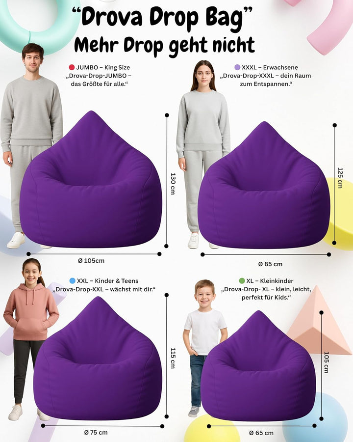 PATCH HOME Patchhome Sitzsack Tropfenform mit Reissverschluss Nachfüllbar - für In &amp; Outdoor - mit S