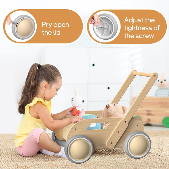 Lauflernwagen Holz, Baby Lauflernhilfe für Junge und Mädchen, Toddler Push &amp; Pull Lauflernspielzeug,