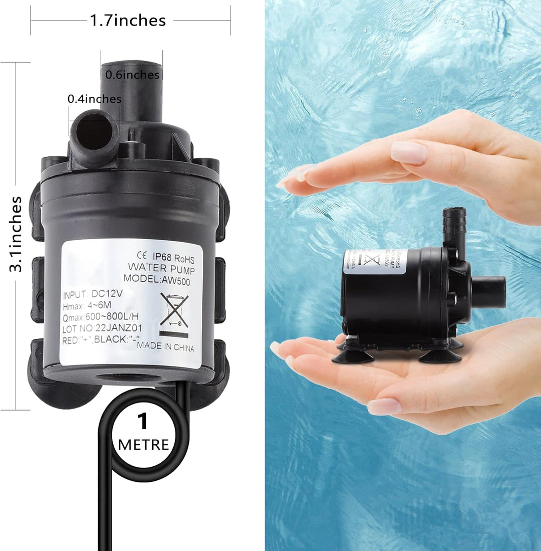 HSEAMALL Brushless Tauch Mini Wasserpumpe DC 12 V Amphibienpumpe 800L / H 5 Mt für Gartenteich Aquar