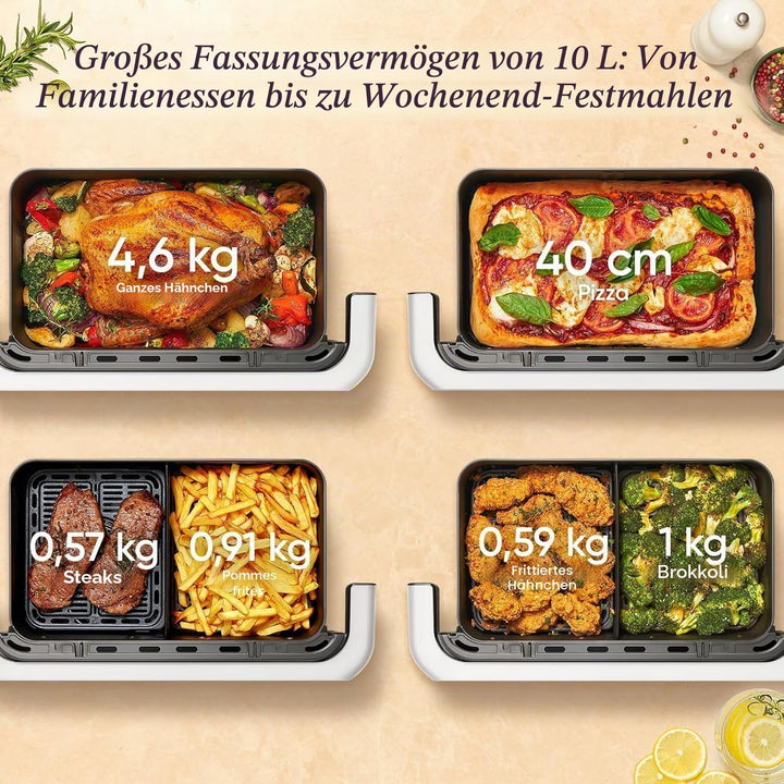 COSORI Air Fryer 10 l Twinfry, Fritteuse ohne Öl, 5-in-1, Dual Zone Airfryer mit abnehmbarem Trenner