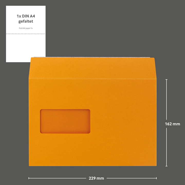 Farbige Briefumschläge - Orange ~162 x 229 mm (DIN C5) | 130 g/qm Colorista | Mit Fenster | Haftkleb
