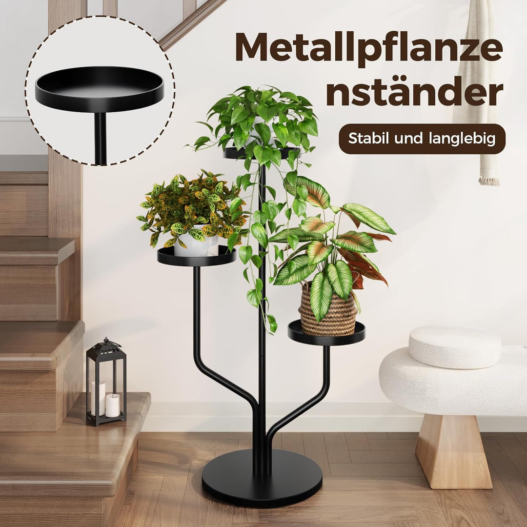 Bamworld Blumenständer Metall 3 Ebenen – Moderner Pflanzenständer für Innen & Balkon, stabiles Pflan