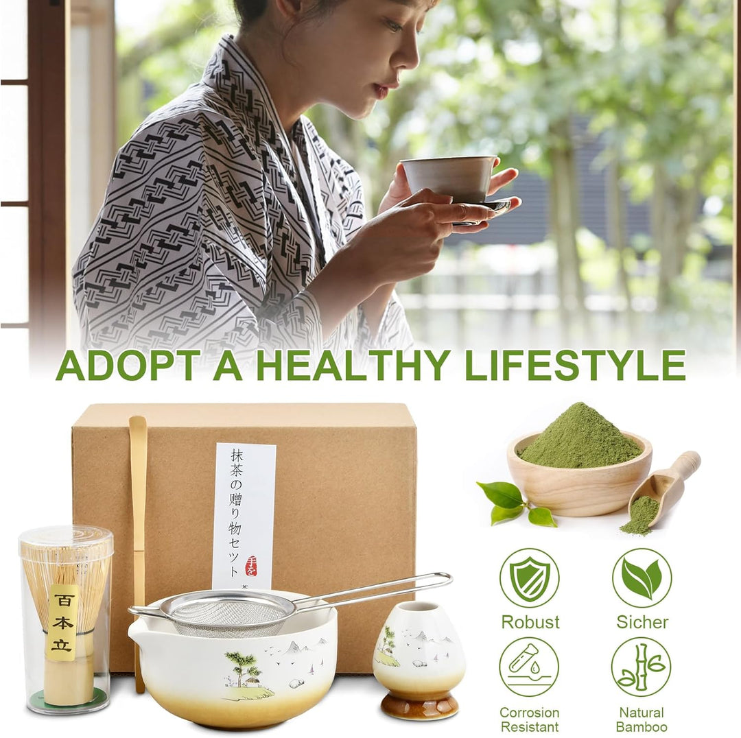 5 in 1 Matcha Set Japanisches Matcha Tee Set mit Matcha Besen, Matcha Schale mit Ausgiesser, Matcha