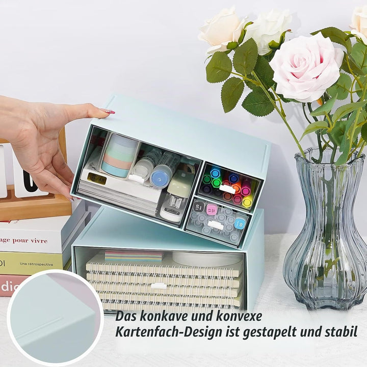 Schreibtisch Organizer mit Schublade, Blau Make up Organizer mit grosser Kapazität , Stapelbare Schr