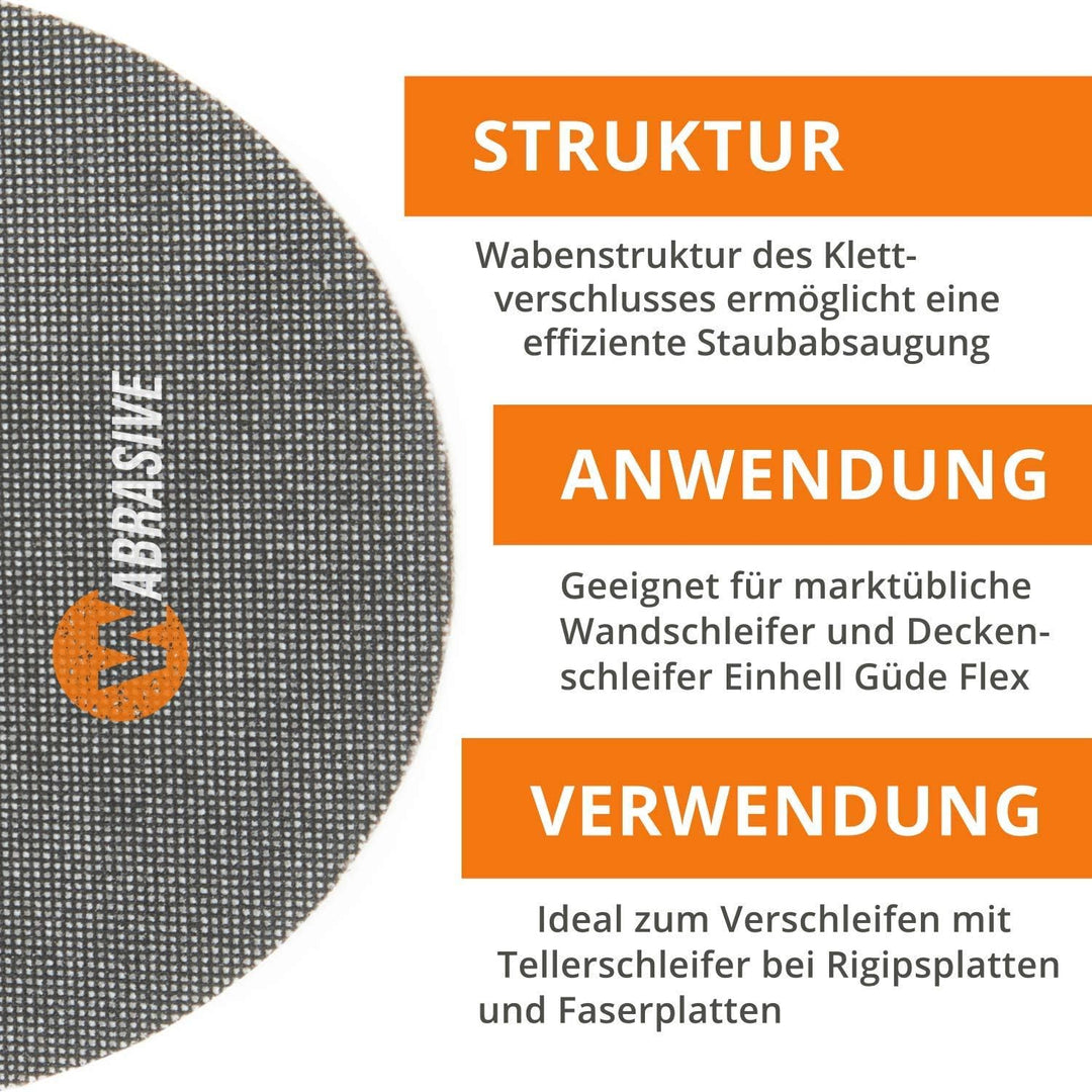 Schleifgitter 225 Klett | Schleifscheiben Korn 80/100/120 jeweils 10 Stück | Geeignet für Deckenschl
