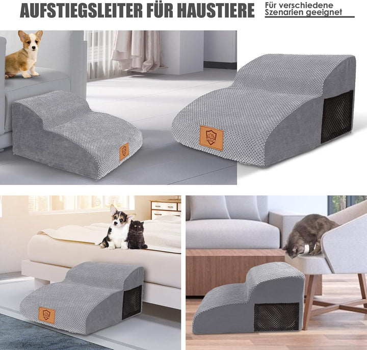 Myiosus Hundetreppe für Kleine Hunde, 2 Stufen Haustiertreppe, Hunde Treppen aus Schwamm für Sofa Be