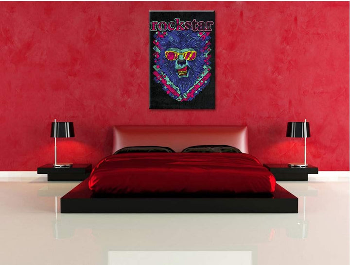 Dark Rockstar-lion black Leinwandbild Bild auf Leinwand, XXL riesige Bilder fertig gerahmt mit Keilr