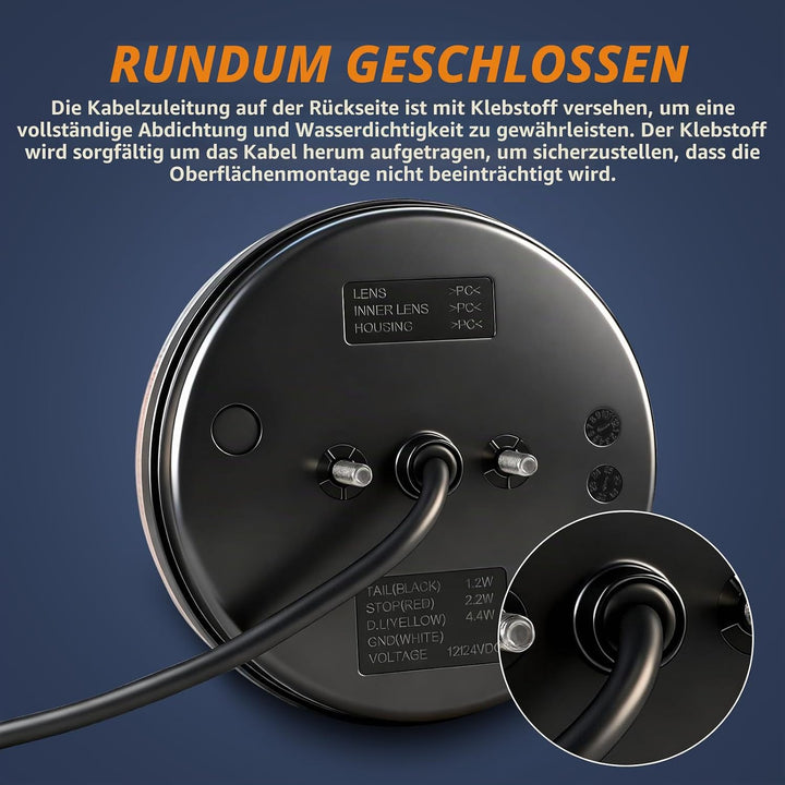 Yuanjoy 2 x Wasserdicht Rund Rückleuchten Anhänger LED 12V 24V, E-Prüfzeichen links und rechts Hambu