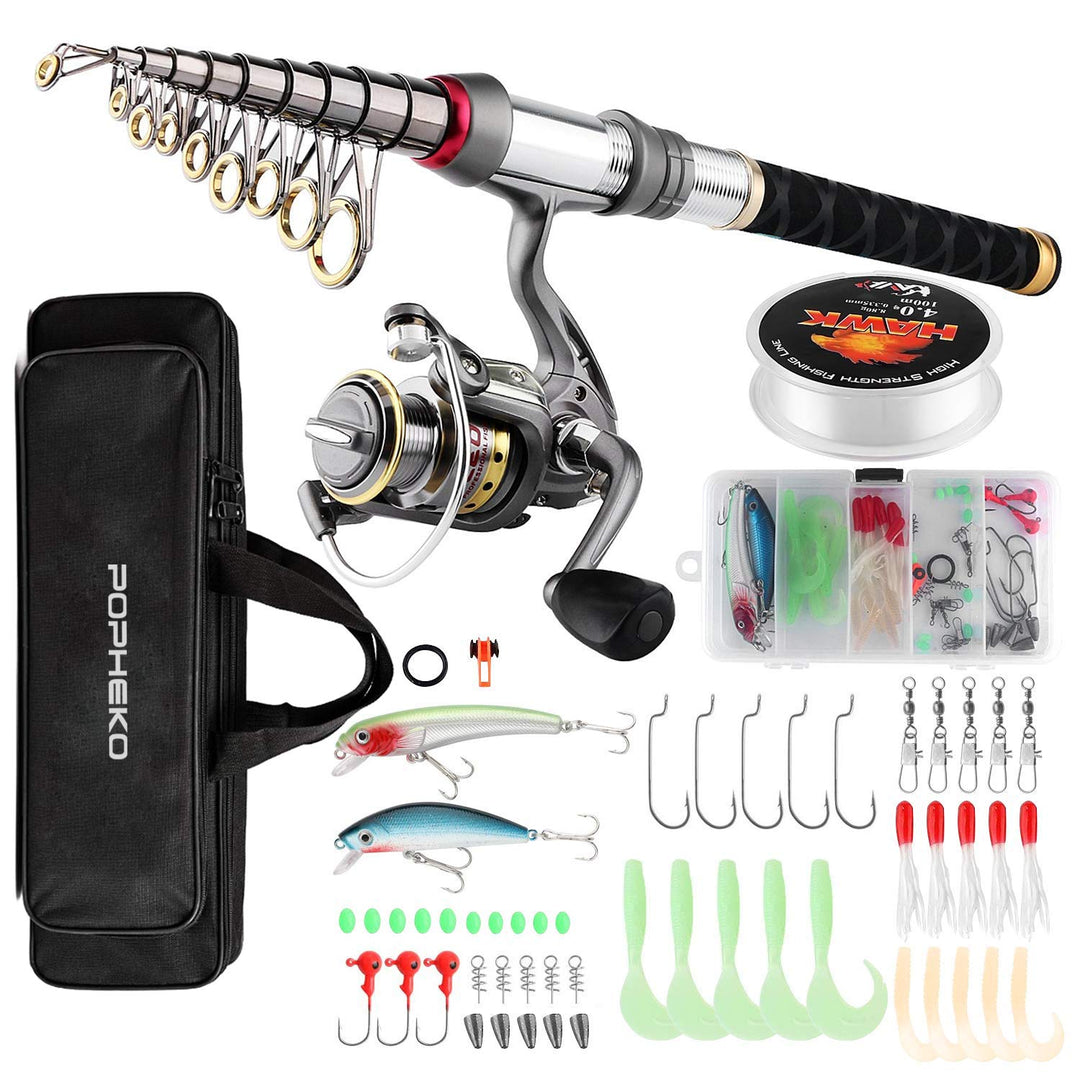 SupsShop Angelrute Rolle, komplettes Set, Teleskop-Angelruten-Set, Spinnrolle, Köder, Haken und Ange