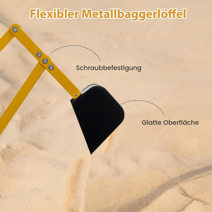 COSTWAY Sitzbagger 360° drehbar, Bagger zum Draufsitzen mit Schaufel & Rädern, Kinderbagger Metall,