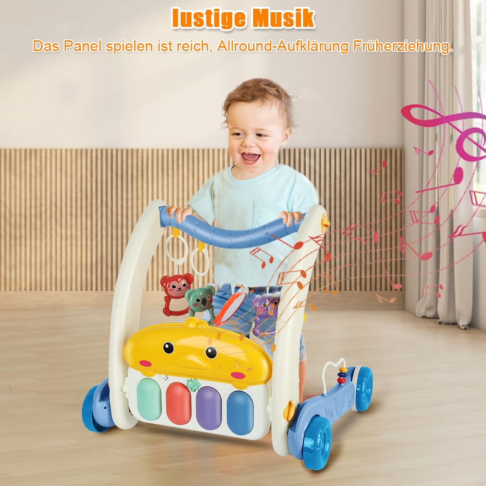 4 IN 1 Piano-Gym Spieldecke,Lauflernwagen,Krabbeldecke mit Musik und Lichtern,Spielmatte mit Spielbo