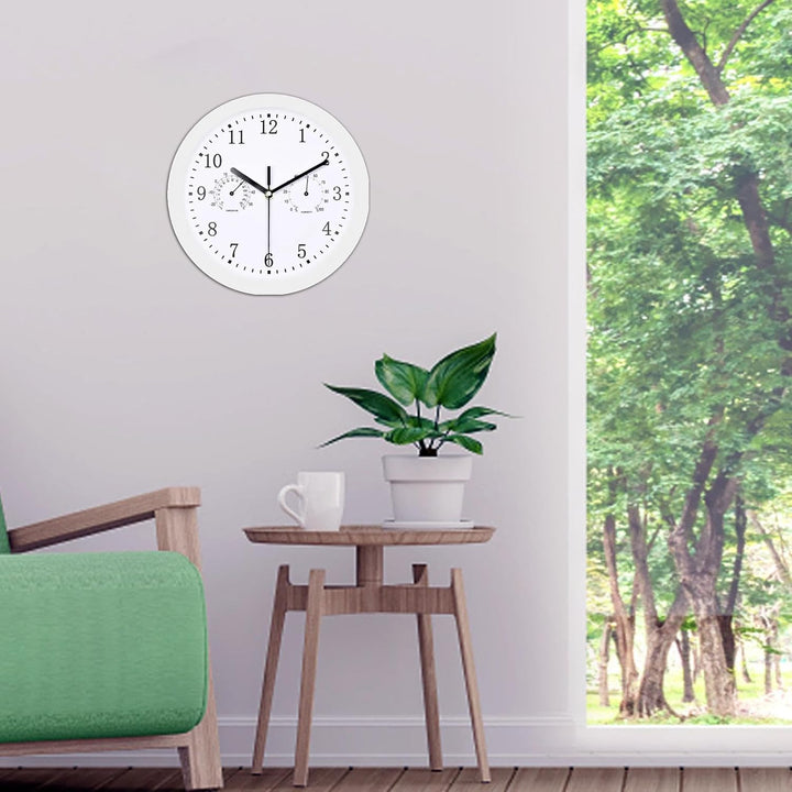 Innen Draussen Wetterfeste Wanduhr mit Temperaturanzeige und Hygrometer, 10 Zoll Gartenuhr Wetterfes