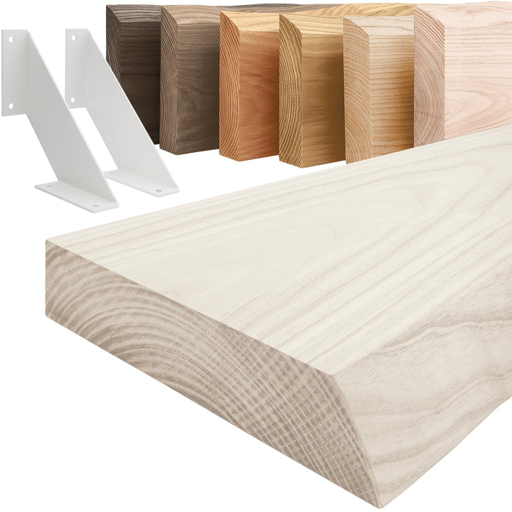 LAMO Manufaktur Holzregal mit weissen V-förmigen Halterungen | Wand Regal 100 cm breit für Wohnzimme