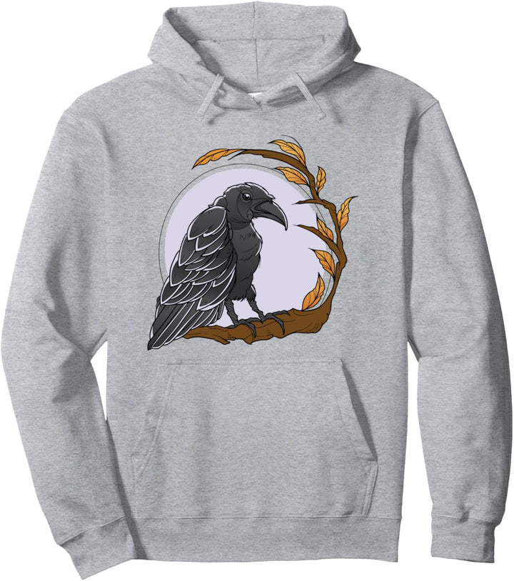 Rabe Vogel über Mond, Krähe, Zweige, Blätter, Natur Pullover Hoodie