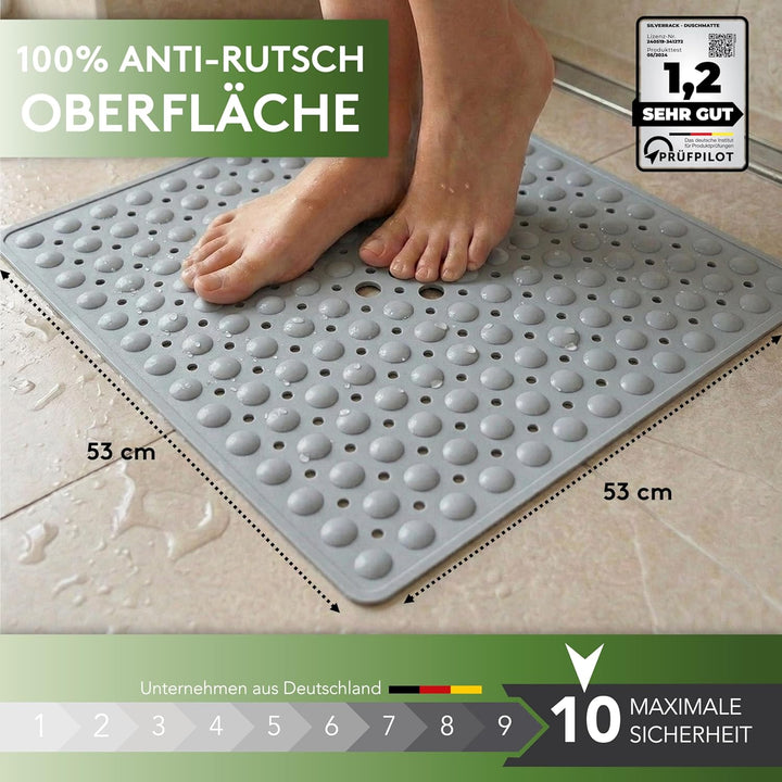 Duschmatte rutschfest 53x53 cm (Grau) - Antirutschmatte für Kinder - Badematte, maschinenwaschbar un