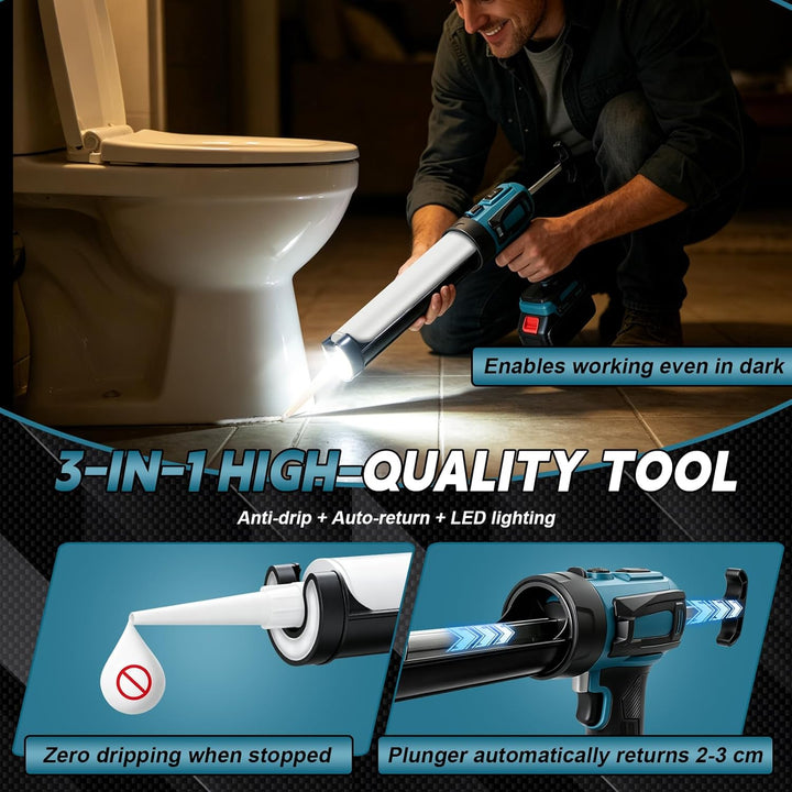 Akku Kartuschenpresse für Makita 18V, Anti-Tropf-Funktion &amp; LED-Licht, 4-stufige Geschwindigkeitsreg
