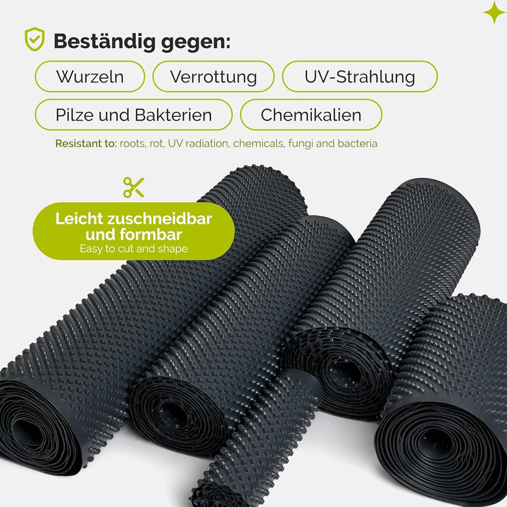 Garronda Noppenfolie Noppenbahn Drainagebahn HDPE 400g/m² 0,5x5 m GD-0160 Schwarz 0,5 x 5 m, Schwarz