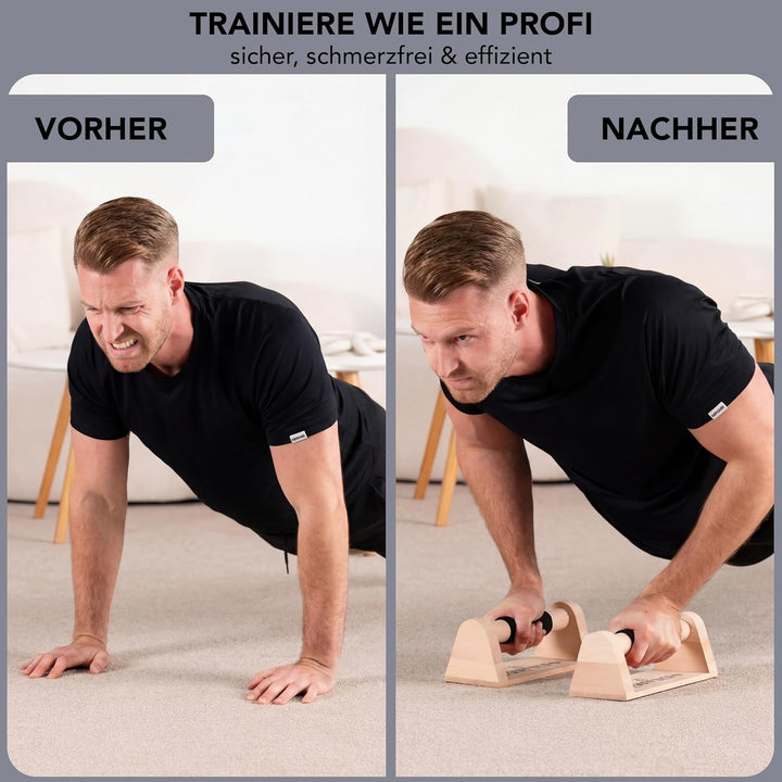 Liegestützgriffe aus Holz [Extrem rutschfest und komfortabel] | Perfekte Fitnessgeräte für Zuhause |