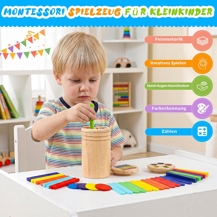 Montessori Spielzeug ab 1 Jahr, 4-in-1 Holzspielzeug Farbe Sortierspiel Spielzeug ab 1 2 3 Jahre Mäd